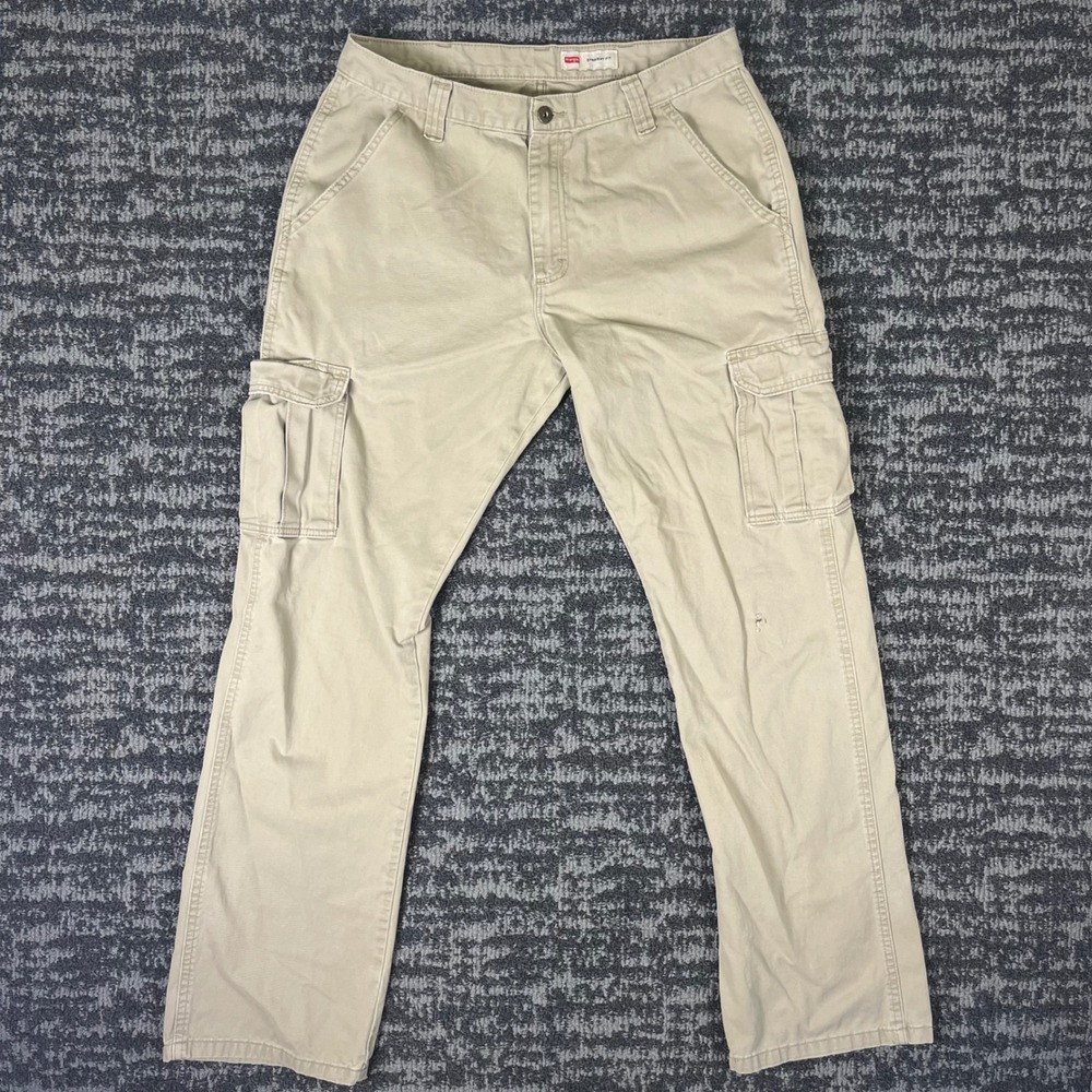 Wrangler Mens Straight‎ Fit Cargo Pants Khaki Tan Cotton Utility Trousers 33x30